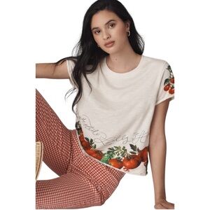 Anthropologie Maeve Colette Boxy Semi Crop White‎ Tomato Tee Shirt Small